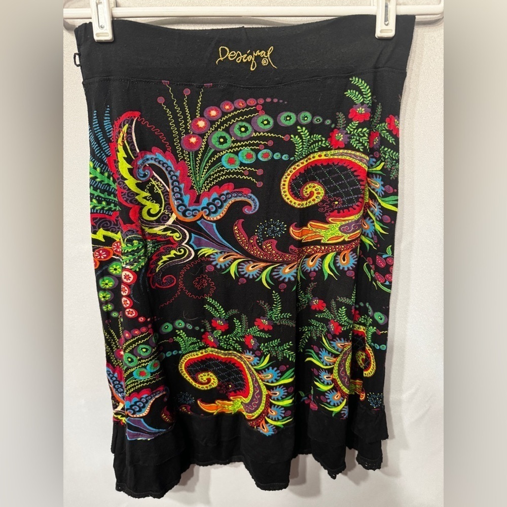 Charm in Bloom: Desigual Black Floral Print Midi Skirt | Size S - Picture 6 of 7